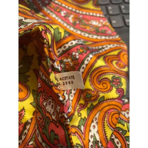 BAAR & BEARDS INC Womens Paisley Scarf Yellow Orange Fringe Hippy Vibe VGC - Picture 6 of 6